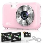 Digital Camera, Bofypoo 44MP Kids Camera with 32GB Card, FHD 1080P 16X Zoom Vlogging Camera for Teens,Beginners (Pink)