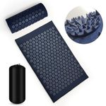ELEBOX Acupressure Mat Massage Acupuncture Mat and Pillow Set Ideal for Neck, Back and Shoulder Pain Remedy and Stress Relief with Spike Points(Midnight Blue)