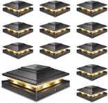 Solar Post Cap Lights Outdoor 12pack, Waterproof Fence Post Lights for 4x4 5x5 6x6 Wood/Vinyl Posts, Black Solar Deck Post Lights with 2 Color Modes Decorate Garden Patio Porch Backyard