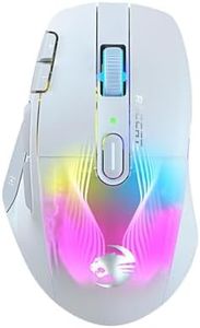 Roccat Kone XP Air - mouse wireless RGB ergonomico personalizzabile, sensore ottico 19K DPI, 100 ore di batteria e base di ricarica, 29 input programmabili e illuminazione AIMO RGB, rotella 4D, Bianco