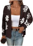 SHENHE Women's Floral Print Button Down Cardigan V Neck Drop Shoulder Knit Outerwear Rust Brown X-Small