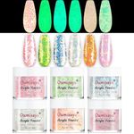 OUMISAYA Super Bright Glow in the dark Glitter Nail Acrylic Powder 6 Colors Set APG060 Pink White Blue Green Orange Colors Collection