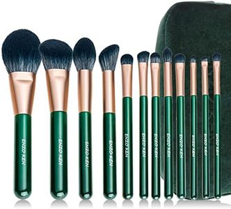 ENZO KEN Natural Fiber & Goat Hair Makeup Brush Set Professional, Combined Hair Makeup Brushes Set with Case, Green Cosmetic Brushes Makeup Set, Natural Makeup Brushes, Natural Bristle Makeup Brushes.