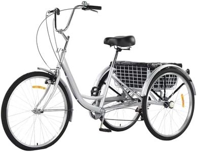 GarveeLife 3 Wheel Bikes for Adults, 7 Speed Tricycles for Adults, 26 inch Adult Tricycles for Women Men Seniors with Dual Chain, Rear Basket and Bag, Adult Trikes for Shopping, Beach and City, Grey