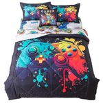 ADASMILE A & S 6Pieces Gamer Bedding Set for Kids Video Game Bedding Set Twin Size for Teens Boys Gamer Bed in A Bag Gamer Comforter Set with Gamer Sheets Game Controller Pattern for Home Decor