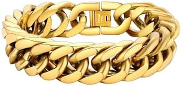 PROSTEEL Bracelet for Men Chain Stainless Steel Cuban Curb Link Gold Plated Bracelets Chunky Heavy Jewellery for Boys Teen 17mm 19cm