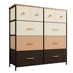 Nicehill Dresser for Bedroom with 10 Drawers, Storage Drawer Organizer, Tall Chest of Drawers for Closet, Clothes, Kids, Baby, Living Room, Wood Board, Fabric Drawers (Multicoloured)