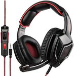 SADES SA920PLUS Stereo Gaming Headset for PS4, PC, Xbox One Controller, Noise Cancelling Over Ear Headphones with Mic, Bass Surround, Soft Memory Earmuffs for Laptop Mac Nintendo Switch(Black Red)