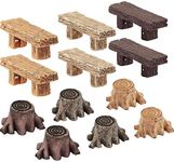 12 Pieces Miniature Garden Ornaments, Includes 6 Pieces Retro Wooden Style Benches, 6 Pieces Artificial Mini Root Stump for Moss Terrariums Landscape Dollhouse Accessories Decorations