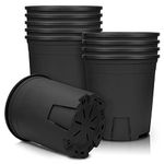 Muzihra 12.4cm Plastic Plant Pot Pack of 5, Root-Control Nursery Seedling Planter Decorative Garden Flower Pot Container Green for Indoor Outdoor Bonsai Plants - Black