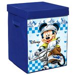 Kuber Industries Disney Mickey Print Foldable Laundry Basket|Clothes Storage Basket With Handle & Lid,60 Ltr.(Blue)