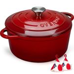 Overmont 5QT Enameled Cast Iron Dutch Oven with Lid Cookbook Heavy-Duty Non-stick Casserole with Dual handles for Braising, Stews, Roasting, Bread Baking