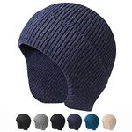 Arcweg Knit Beanie Hats Winter Men Women Warm Knit Earflap Hat Stretchy Windproof Knit Skull Cap for Winter Outdoor Navy Blue