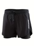THIRD QUADRANT 2-in-1 Running or Gym Lycra Shorts for Men || Quick-Dry Athletic Shorts ||with Built-in Liner, Black (in, Alpha, 2XL, Black)