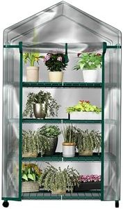 4 Tier Mini Greenhouse - Portable Greenhouse with Locking Wheels and PVC Cover for Indoor or Outdoor - 27 x 19 x 63-Inch Green House by Home-Complete