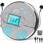 2000mAh Rechargeable Discman CD Player:Walkman CD Player with Bluetooth FM Transmitter,Headphones,LCD Screen,AUX,Built-in Speaker,USB-Portable Personal CD Player Anti-Skip Protection for Car