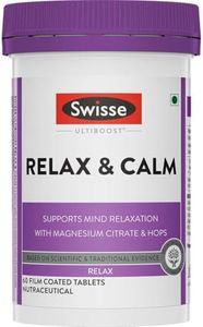 Swisse Relax & Calm - 300mg Magnesium Citrate with Hops & Inositol - Helps Muscle Recovery, Supports Mind Relaxation & Healthy Sleep Cycles | Non-Drowsy Everyday Formula (60 Tablets)