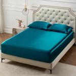 Bedsure Satin Fitted Sheet Full Size - Silk Bed Sheet, Luxury & Ultra Soft, Non-Fading & Wrinkle Free, Good for Hair & Skin (Enamel Blue, 54x75+15 Inches, 1 Piece)