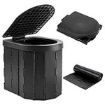 KINSPORY Portable Toilet, Outdoor Camping Toilet, Fishing Toilet, Campervan Toilet, Collapsible Toilet Bucket, Portable Loo, Camping Loo, Folded Away Flat WC (Black)