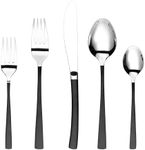 Joseph Sedgh Collection Italia “Nera” 20 Piece Premium Flatware Serving Set, Service for 4, Double Mirror Polished 3mm 18/10 Stainless Steel with Matte Black PVC Handle