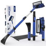 42" Snow Brush and Ice Scraper for Car Windshield with Squeegee, Extendable Aluminum Handle, 180° Pivoting Bristle Head and Foam Grip for Cars, Trucks, SUV