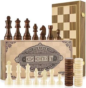 Peradix Scacchiera in Legno, 2 in 1 Scacchi e Dama Magnetica, Scacchiera da Viaggio per Adulti e Bambini con Set Scacchi Magnetici Portatile Pieghevole (39X39CM, 2 Regina)