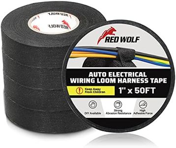 RED WOLF Wire Harness Tape 1 Inch 50 FT High Temp Wiring Loom Harness Self-Adhesive Felt Cloth Electrical Tape for Automotive Engine Electrical No Residue Fabric Insulated Black 5 Rolls