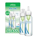 Dr. Brown's Anti-Colic Options+ Narrow Glass Baby Bottle with Level 1 Slow Flow Nipple, BPA-Free, 8 oz/250 mL, (2)