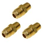 HongBoW Hardware 3Pcs Brass Flare Tube Fitting, Half-Union Fitting, 3/8" Flare x 1/4 NPT Male Pipe (NPT Thread Diameter:0.54") for Natural Gas, Refrigeration, and Hydraulic Applications