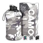 The Gym Keg Official Sports 2L Water Bottle (2.2 L) Insulated Sleeve | Carry Handle | Fitness, Exercise, Large Gym 2 litre Water Bottle | Ecofriendly, BPA Free, 40% Thicker Plastic (Urban Camo)