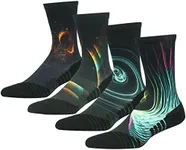 HUSO Galaxy Print Comfortable Moisture Wicking Dress Atheletic Mid Calf Hiking Socks 4 Pairs for Men Women (Multicolor, L/XL)