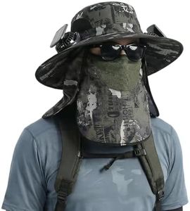 YTXOX Solar Fan Outdoor Fishing Hat with 2 Solar Fan, Solar Fan Hats for Men, Waterproof Outdoor Hiking Camping Fishing Hat (Gray Camouflage)