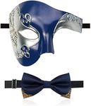 IncreDecor Masquerade Mask for Men Phantom of The Opera Half Face Mask with Bowtie, Venetian Masks for Halloween Party (Blue)