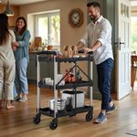 YITAHOME 240 LBS Folding Utility Service Cart, 3 Tier Foldable Cart with Wheels Collapsible Cart on Wheels with 360°Swivel Wheels (2 with Brakes), Portable Cart for Home Garage Restaurant Office