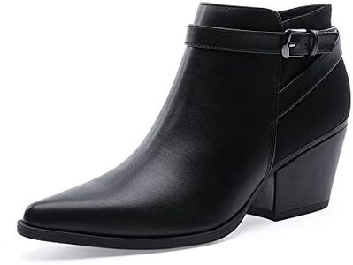 CentroPoint Women's Fashion Block Heel Ankle Boots Pointed Toe Side Zip Leather Booties(Black PU A, Numeric_9.5)