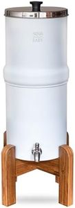 AquaEasy Stainless Steel Gravity Water Filter System (2.25 Gallon) with 2X Activated Carbon Filter, Stainless Steel Tap and Wooden Stand | Countertop Water Filtration System (Blue)