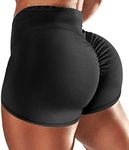 RIOJOY Women's Gym Running Shorts Scrunch Butt Booty Leggings Shorts Hot Pants, Black, L