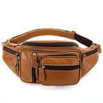 Fanny Pack Genuine Leather Waist Bag for Men Crossbody Fanny Pack Leather Mens Vintage Belt Bag with Zipper Pocket (Brown)