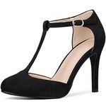 Perphy Women's Mary Jane Stiletto Heel T-Strap Dress Pumps Black 7 UK/Label Size 9 US