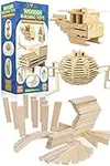 3 Bees & Me Wooden Building Toys - STEM Toys for Boys and Girls - 100 Wood Plank Pieces