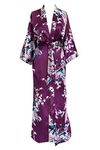 Old Shanghai Women's Kimono Robe - Peacock & Blossoms (Long) - Plum