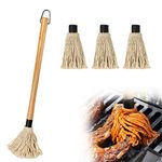 Barbecue Basting Brushes, YFWOOD Grill Basting Mop 18inch/45.7CM Wooden Long Handle with 4 Extra Replacement Heads for BBQ Grilling Smoking Steak