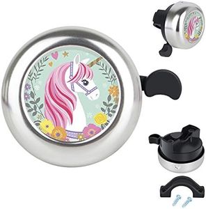 MZELQ Bicycle Bell Cute Clear Sound Adjustable Size Aluminum Bike Accessories Bell Ring for Girls Women Kids Adults (Unicorn)