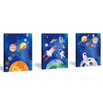 CHDITB Framed Outer Space Art Prints Cartoon Watercolor Planet Wall Art Set of 3 Pieces (11.8x15.6inch), Universe Theme Canvas Painting, Spaceship, Astronaut For Kids Room Nursery Decor-Ready to Hang