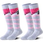 Highcamp 2 Pairs Kids Merino Wool Ski Snowboard Socks Boy Toddler Snow Socks/Alps Pink, S