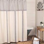 Piper Classics Market Place Blue Ticking and Grain Sack Stripe Shower Curtain, 72" x 72", Blue & Natural Cream, Farmhouse Bathroom Décor