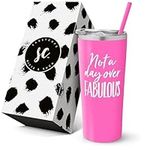 Not A Day Over Fabulous - Happy Birthday Gift for Best Friend - Stainless Steel Tumbler, Coffee Mug and Wine Tumbler with Lid and Straw - Insulated Cup for Coffee Travel Mug & Mom's Birthday Presents