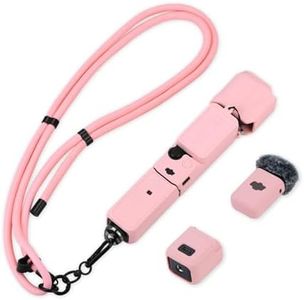 Flymile Pocket 3 Silicone Cover & Neck Lanyard, Protective Sleeve Case Lens Protector Scratch-Resistant Adjustable Easy Carry Crossbody Strap for DJI OSMO Pocket 3 Creator Combo Accessories(Pink)