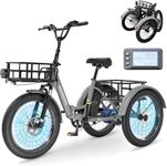 MOONCOOL Electric Tricycle for Adults, 20" Folding Electric Trike with 36V 20AH Removable Battery, 20"x3.0" Fat Tire 3 Wheel Electric Bike, Range 112KM, Aluminum Adult Tricycle with Differential
