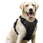 rabbitgoo Dog Harness Large Dog No Pull Pet Harness with 2 Leash Clips, Adjustable Soft Padded Pet Vest Harness, Reflective No-Choke with Easy Control Handle for Training or Walking, Black, L